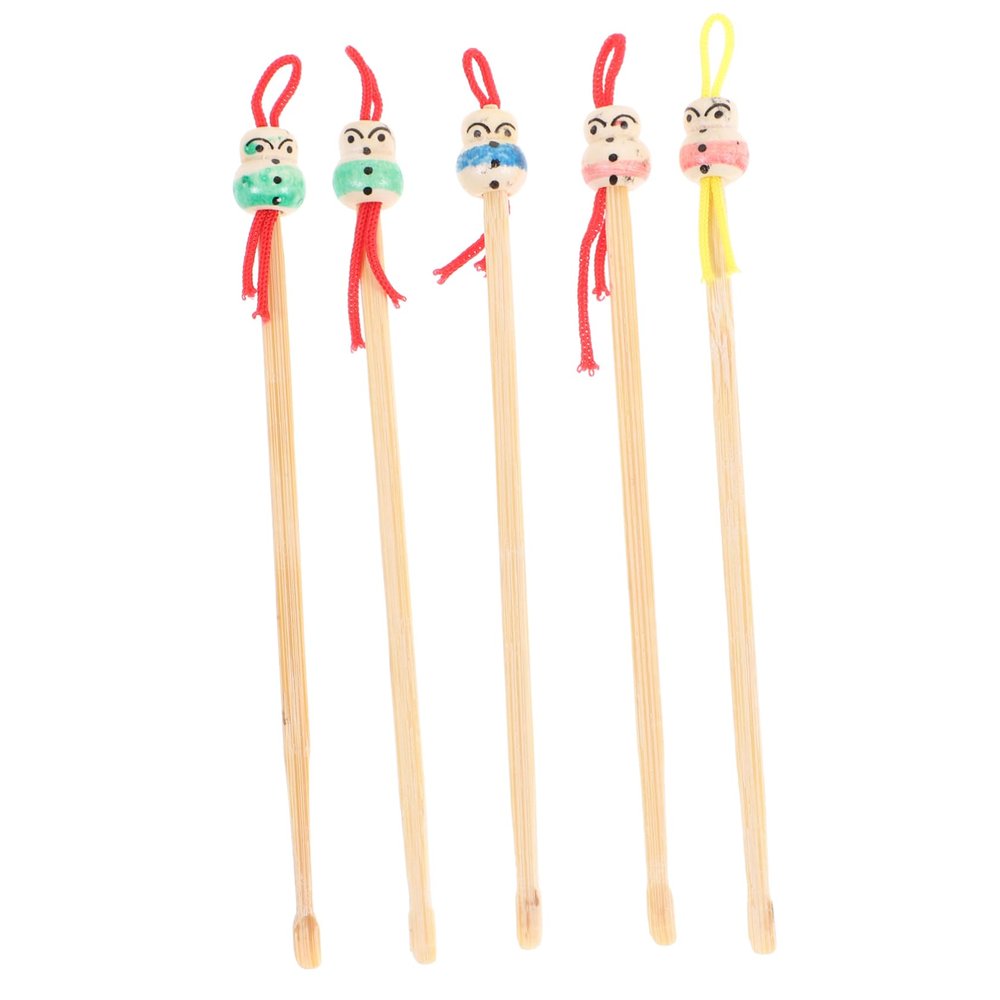 Anneome Wooden Ear Set 5pcs Bamboo Ear Chinese Doll Head for Family Use Random Color