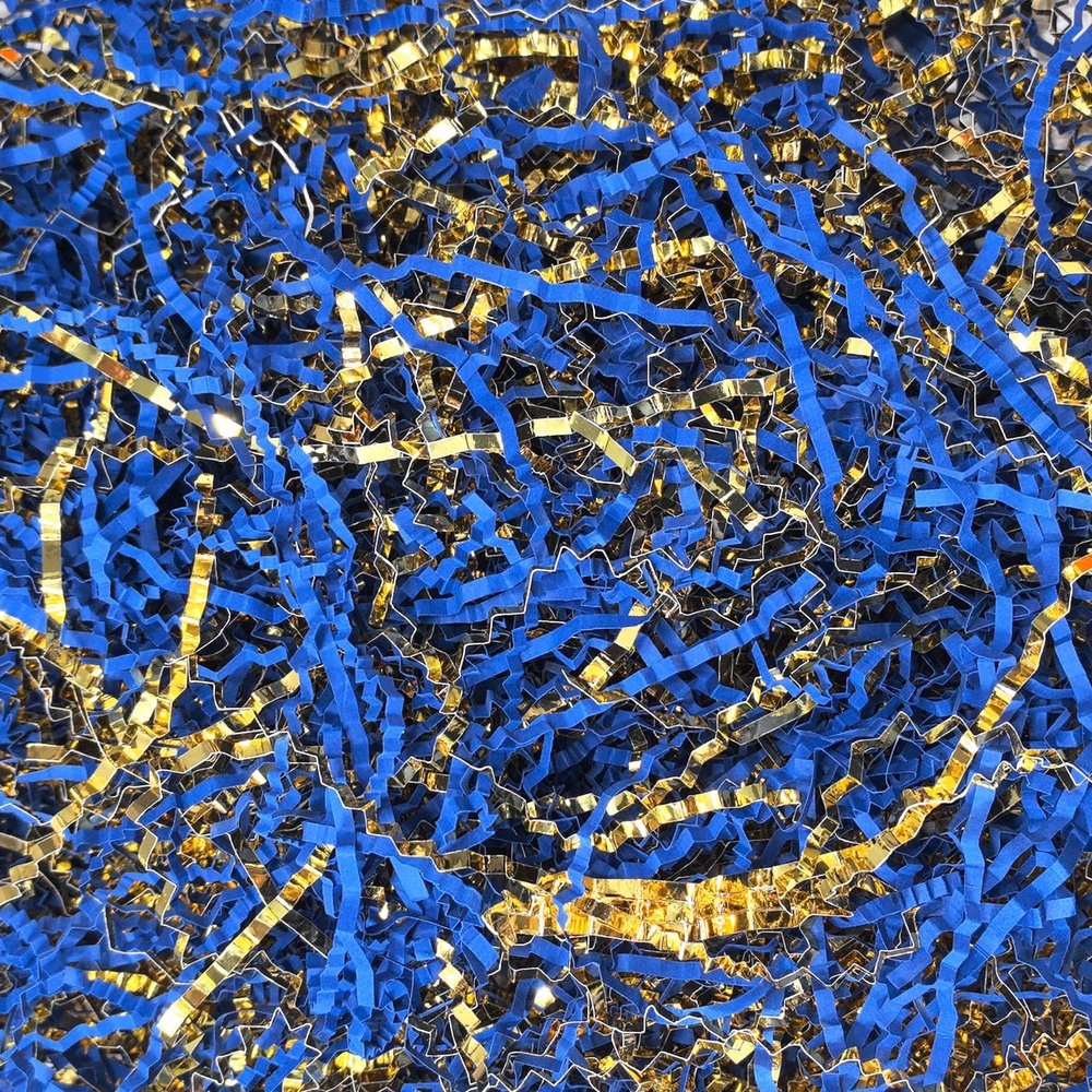 Keoferlo Gift Baskets Filler Gold and Blue Crinkle Paper Filler 1/2 LB Paper Shreds Craft Confetti Grass Raffia for Gift Baskets Wrap Decorations Display Merchandise