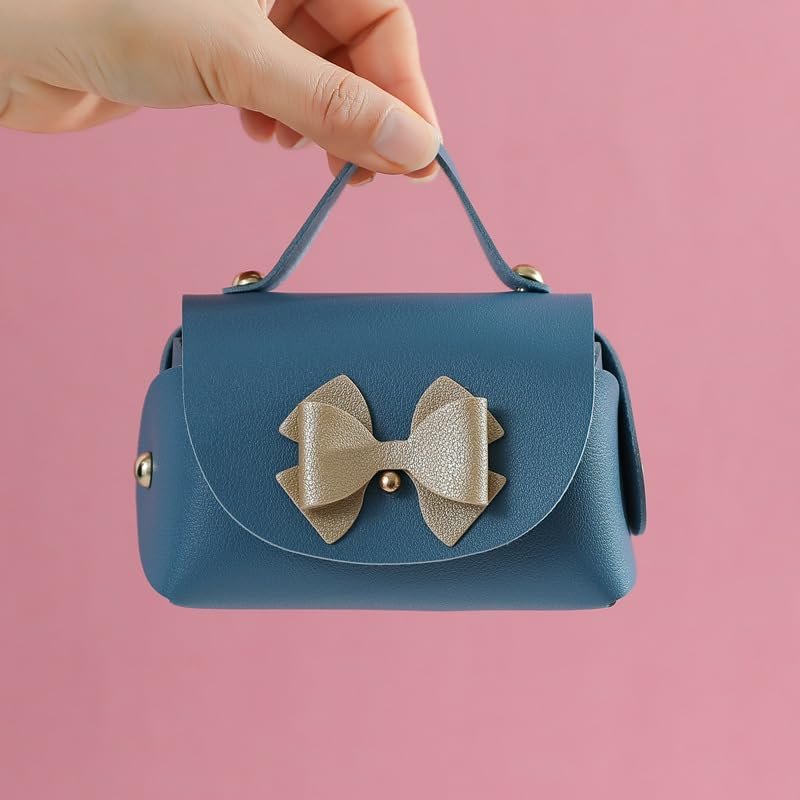 10 pack PU Leather Gift Boxes, Reusable Baby Showers Party Boxes Favor, Mini Handbag Candy Gift Box with Bowknot For Wedding Birthday Christmas Valentine's Day New Year Party Decoration, 4.7 x3 inches (Blue)