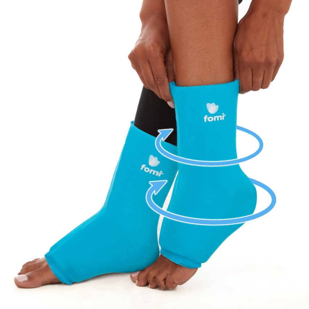 FOMI Hot Cold Ankle Foot Gel Ice Pack Wrap | 2 Pack | Premium Comfort 360 Degree Solid Gel Cooling Compression for Plantar Fasciitis, Heel Spurs, Achilles, Tendonitis, Sore Feet, Gout