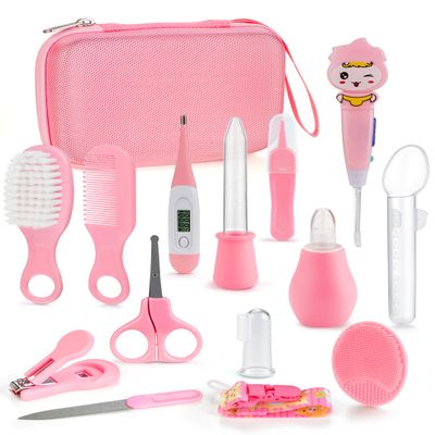 Bokhot Baby Healthcare and Grooming Kit 15 in 1, Safe Baby Grooming Kit Newborn Girl Boy Essentials, Portable Baby Care Set Nursery Shower Gift for Infant Baby Registry Search, Pink