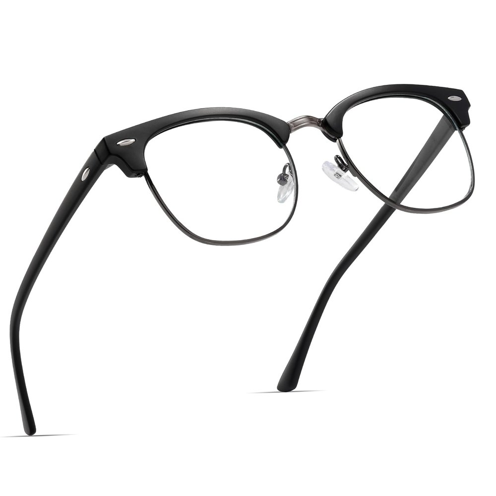 AOMASTE Blue Light Blocking Glasses Vintage Half Frame UV Clear Lens Anti Eyestrain Computer Gaming Glasses for Women Men(P47)
