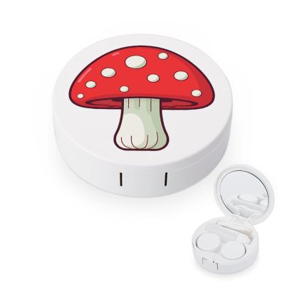 Red Mushroom Contact Lens Travel Kit Portable Cute Contact Box with Mirror for Daily Outdoor
