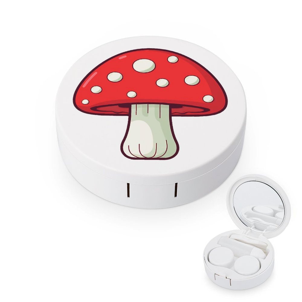 Red Mushroom Contact Lens Travel Kit Portable Cute Contact Box with Mirror for Daily Outdoor
