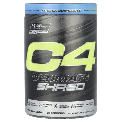 Cellucor C4 Ultimate Shred Pre Workout Powder, Metabolism Supplement with Cayenne Extract+300mg Caffeine+TeaCrine+Dynamine - Frozen Bombsicle, 20 Servings