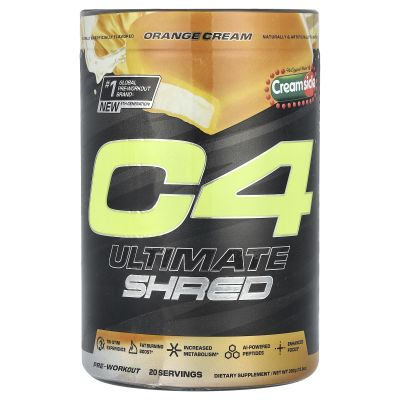 Cellucor C4 Ultimate Shred Pre Workout Powder, Metabolism Supplement with Cayenne Extract+300mg Caffeine+TeaCrine+Dynamine - Orange Creamsicle, 20 Servings