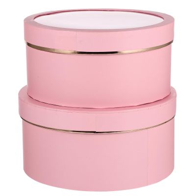 Baluue Round Flower Boxes Set of 2 with Transparent Window Pvc Lid Floral Packaging for Valentine Birthday Anniversary and Special Occasion