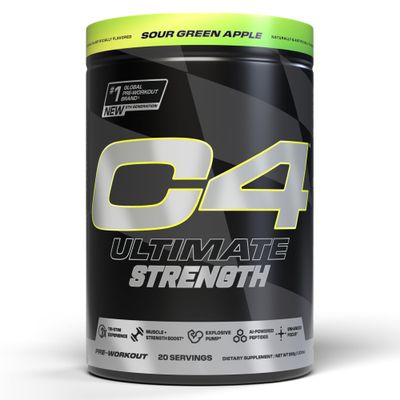 Cellucor C4 Ultimate Strength Pre Workout Powder - Tri-Stim Experience 300mg Caffeine+TeaCrine+Dynamine - Creatine & Beta-Alanine - Energy Supplement for Men & Women - Sour Green Apple, 20 Servings