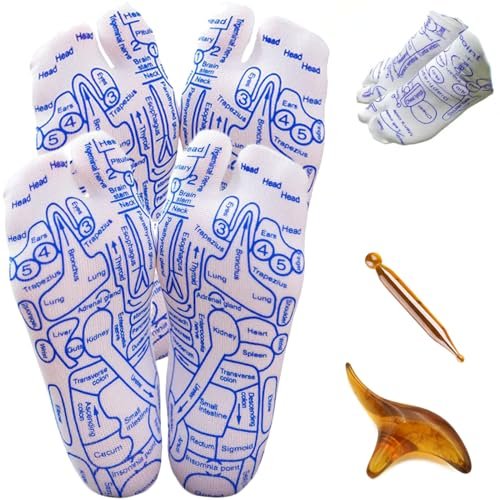 VFUX Reflexology Socks with Tools, Acupressure Massage Tool for Women Men, Foot Acupuncture Relaxation Accupoint (2 Pairs, Women)