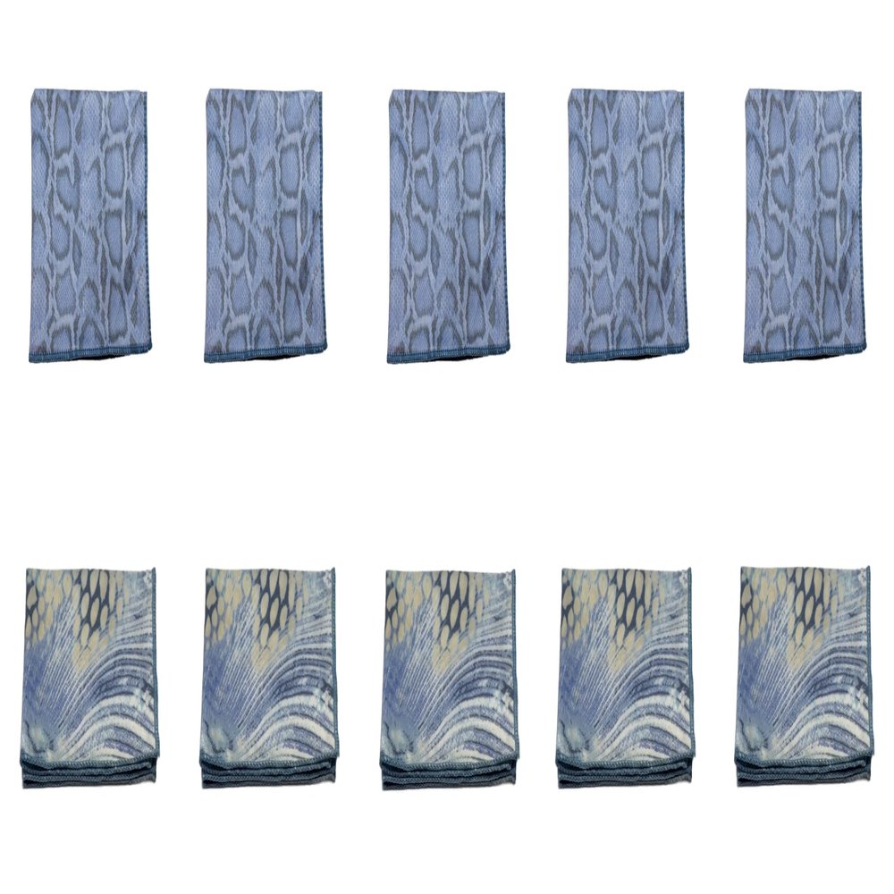 Calabria 10 Pack Microfiber Cleaning Cloth Blue Yellow/Blue Snakeskin Print Cleans Eyeglasses Lenses TV Phone Camera Glasses