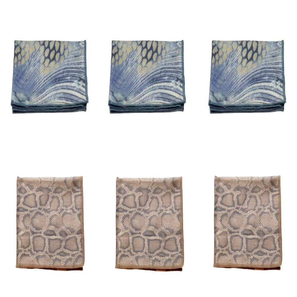 Calabria 6 Pack Microfiber Cleaning Cloth Brown/Blue Yellow Snakeskin Print Cleans Eyeglasses Lenses TV Phone Camera Glasses