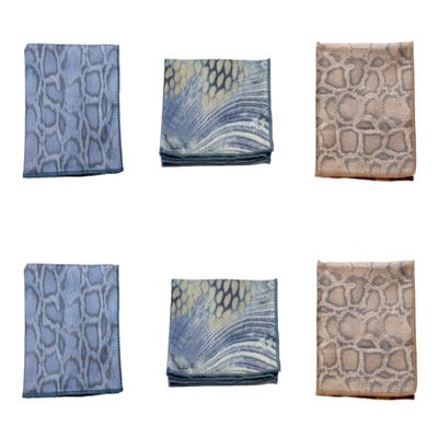 Calabria 6 Pack Microfiber Cleaning Cloth Blue Yellow/Brown/Blue Snakeskin Print Clean Eyeglass Lens TV Phone Screens Camera