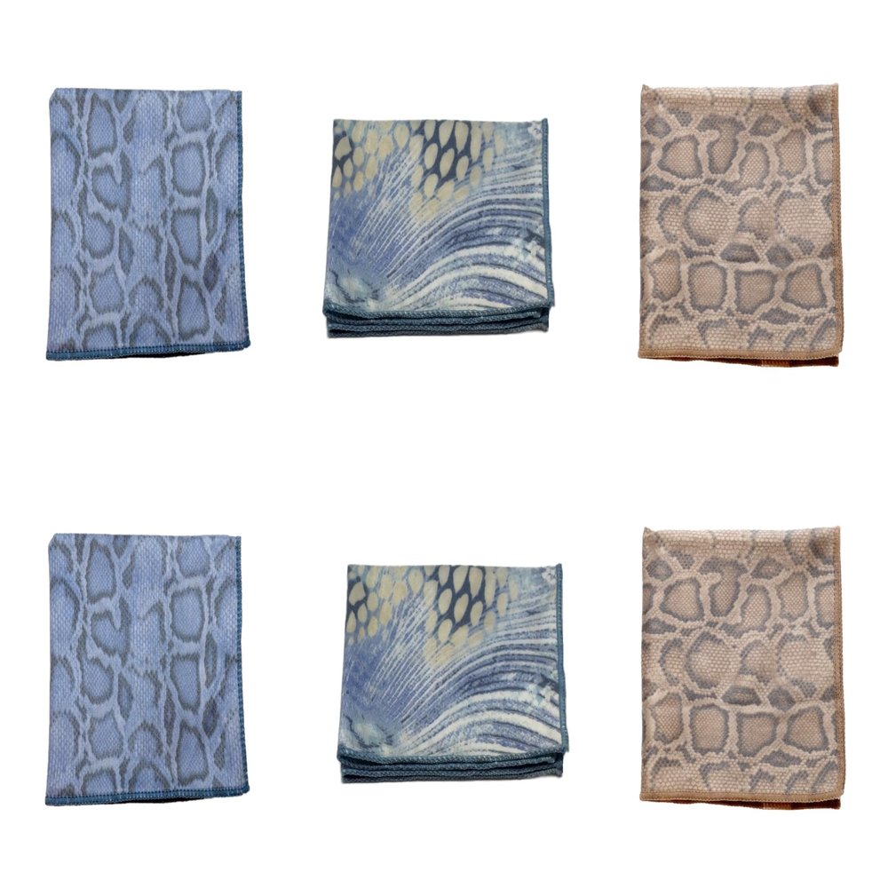 Calabria 6 Pack Microfiber Cleaning Cloth Blue Yellow/Brown/Blue Snakeskin Print Clean Eyeglass Lens TV Phone Screens Camera