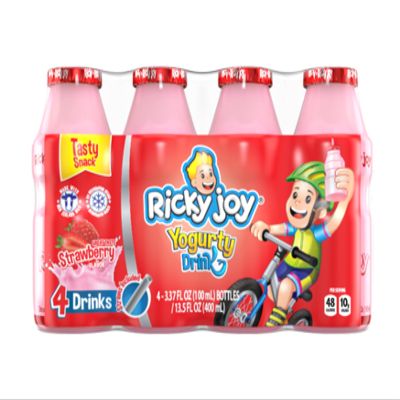 PLIS Ricky Joy Yogurty Drink, 3.37 fl oz each., 4 Bottles, Strawberry (Pack of 1)