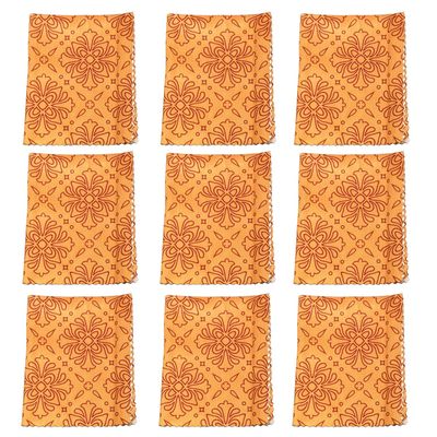 Calabria 9 Pack Microfiber Cleaning Cloth Orange Geometric Floral Motif Cleans Eyeglass Lens TV Phone Screen Camera Sunglass