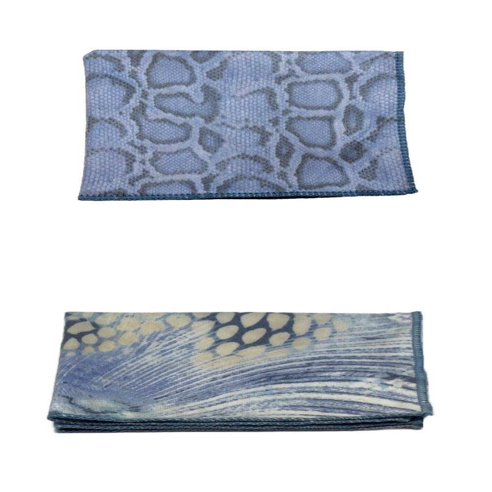 Calabria 2 Pack Microfiber Cleaning Cloth Blue Yellow/Blue Snakeskin Print Cleans Eyeglasses Lenses TV Phones Camera Glasses