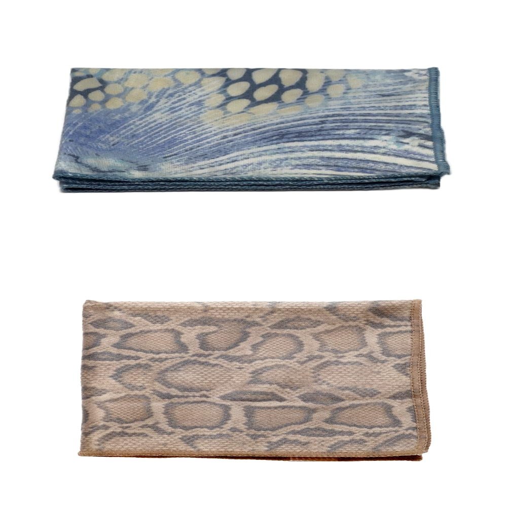 Calabria 2 Pack Microfiber Cleaning Cloth Brown/Blue Yellow Snakeskin Print Cleans Eyeglasses Lenses TV Phone Camera Glasses