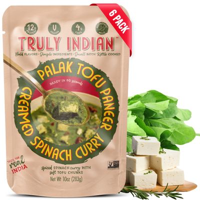 Truly Indian Creamed Spinach & Tofu Curry (Palak Tofu Paneer) 10 Ounce 6-Pack | Authentic Traditional Indian food | Made Fresh in India With Locally Grown Ingredients | Ready to Eat, Vegan