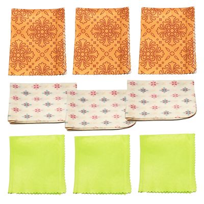 Calabria 9 Pack Microfiber Cleaning Cloth Green/Orange Motif/Butterscotch Stars Cleans Eyeglass Lens TV Phone Screens Camera