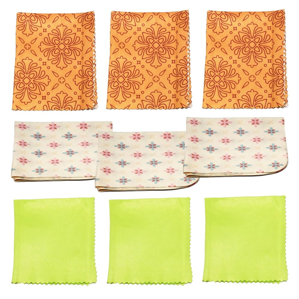 Calabria 9 Pack Microfiber Cleaning Cloth Green/Orange Motif/Butterscotch Stars Cleans Eyeglass Lens TV Phone Screens Camera