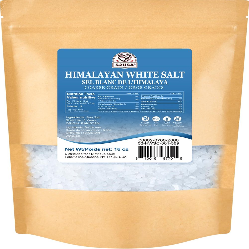 52USA Himalayan White Salt, Coarse Salt 16 oz (1 Pound), Salt for Grinder Refill, Non-GMO, All Natural Sea Salt, Kosher Salt (Pack of 1)