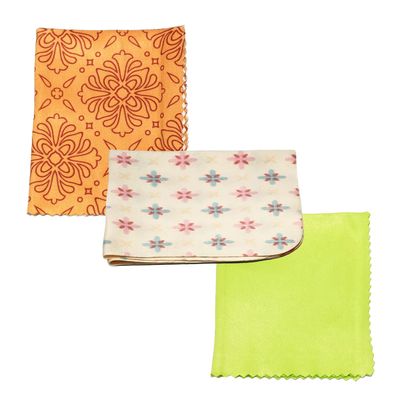 Calabria 3 Pack Microfiber Cleaning Cloth Green/Orange Motif/Butterscotch Stars Cleans Eyeglass Lens TV Phone Screens Camera
