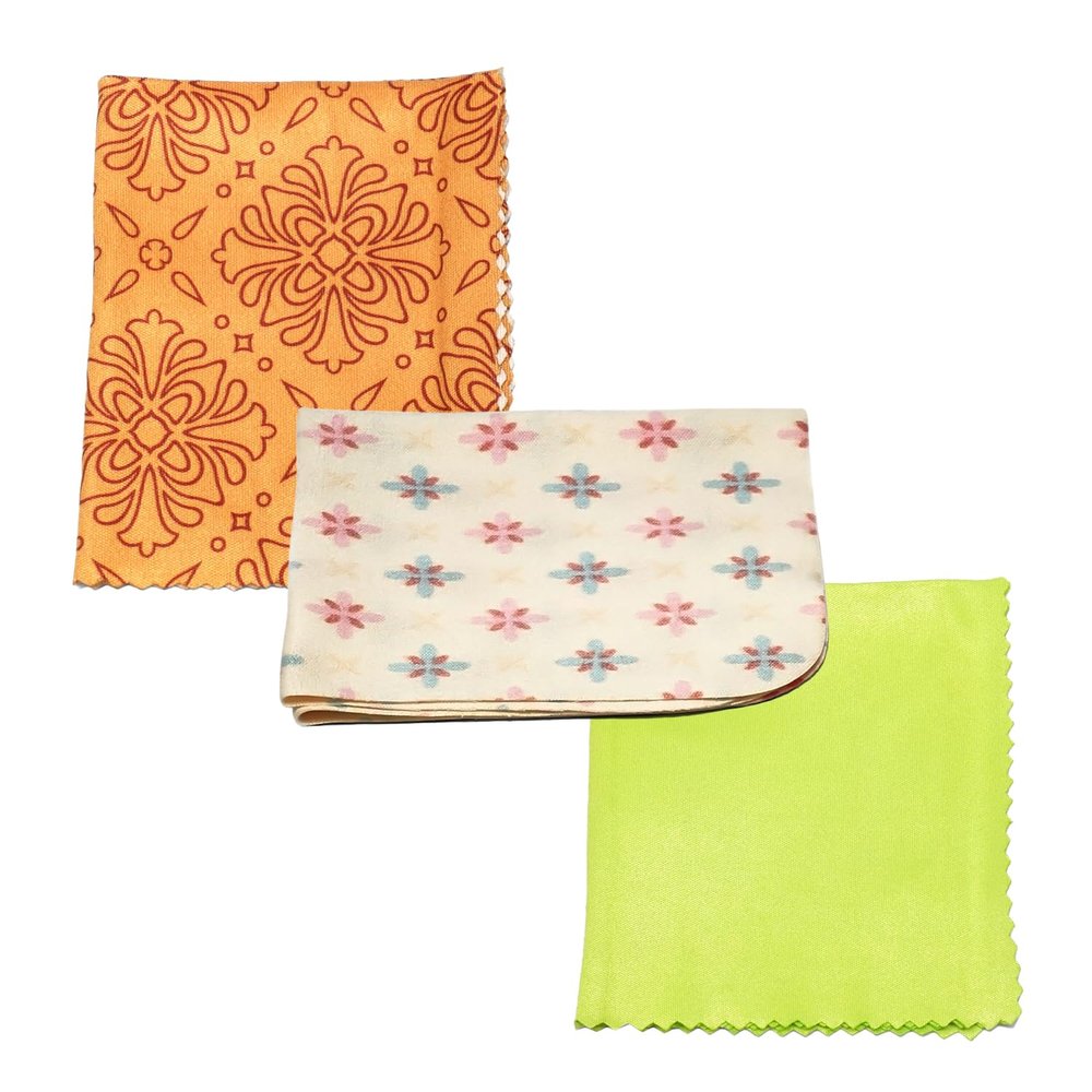 Calabria 3 Pack Microfiber Cleaning Cloth Green/Orange Motif/Butterscotch Stars Cleans Eyeglass Lens TV Phone Screens Camera