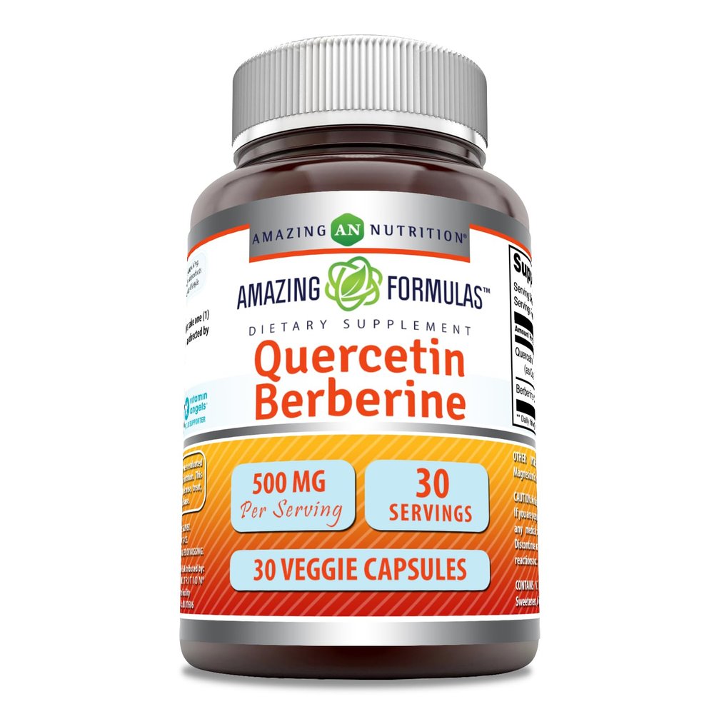 Amazing Formulas Quercetin Berberine | 250 Mg Berberine and 250 Mg Quercetin | Veggie Capsules Supplement | Non-GMO | Gluten Free | Made in USA (30 Count)