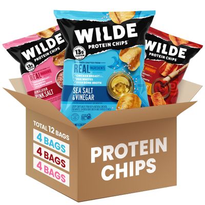 Wilde Protein Chips, Sweet and Savory Flavors Variety Pack (1.34 oz Bags, Pack of 12) - Crafted From Real Ingredients: Protein Snacks, Keto Chips, Gluten and Grain Free
