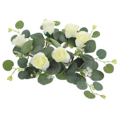 Alipis Artificial Flower Candle Ring Wreath with Realistic Silk Roses Wedding and Party Candle Garland Floral Pillar Candle Decor for Home Table Centerpiece
