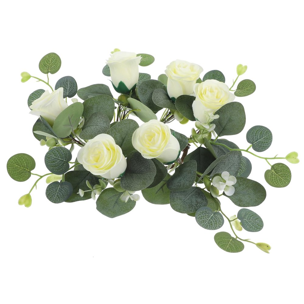 Alipis Artificial Flower Candle Ring Wreath with Realistic Silk Roses Wedding and Party Candle Garland Floral Pillar Candle Decor for Home Table Centerpiece