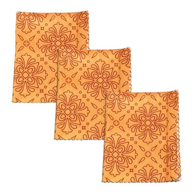 Calabria 3 Pack Microfiber Cleaning Cloth Orange Geometric Floral Motif Cleans Eyeglass Lens TV Phone Screen Camera Sunglass