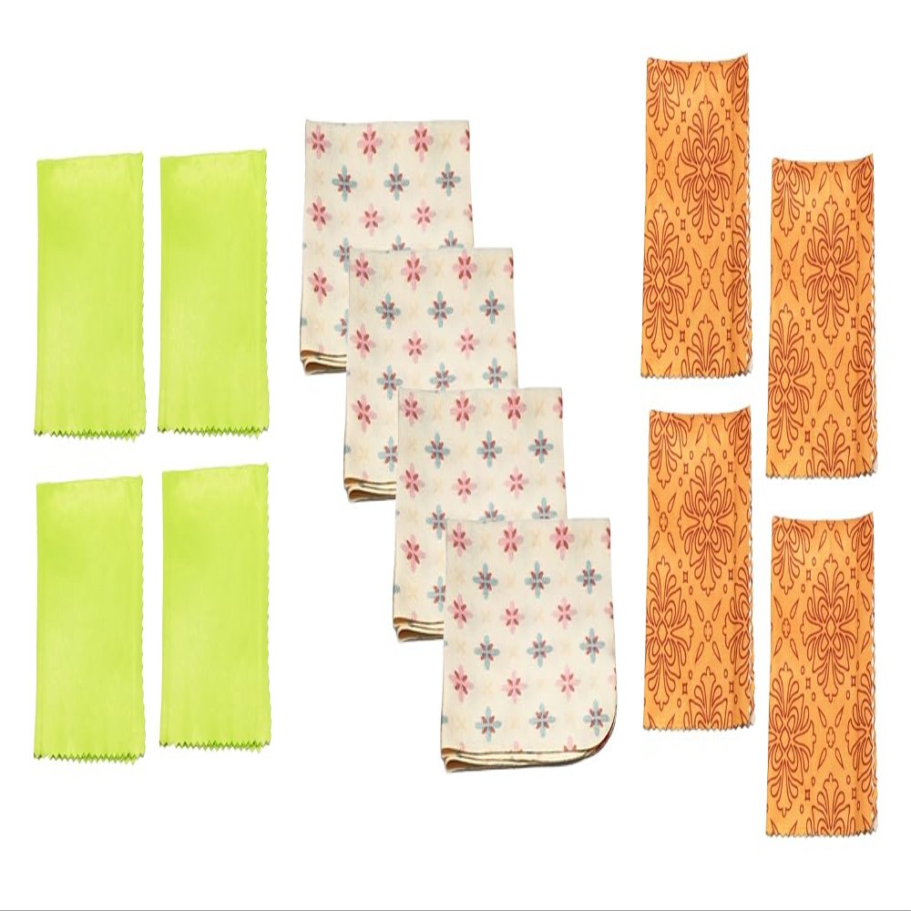 Calabria 12 Pack Microfiber Cleaning Cloth Green/Orange Motif/Butterscotch Stars Cleans Eyeglass Lens TV Phone Screen Camera
