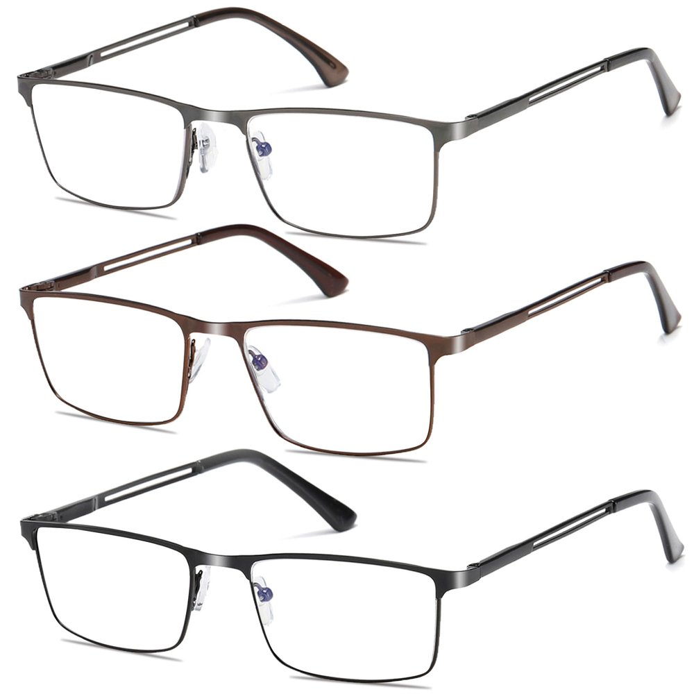 3 Pack Blue Light Blocking Reading Glasses for Men With Spring Hinge Metal Full Frame Lightweight Readers Classic Trend A +3.5