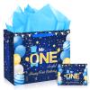 Yoirrat Blue Mr. Onederful Birthday Decorations Large Navy Blue Gold Happy First Birthday Gift Bags with Card Bday Wrapping Papers for Boys Newborn Baby Shower Christmas 1st Bday Party Supplies view 1