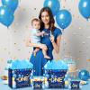 Yoirrat Blue Mr. Onederful Birthday Decorations Large Navy Blue Gold Happy First Birthday Gift Bags with Card Bday Wrapping Papers for Boys Newborn Baby Shower Christmas 1st Bday Party Supplies view 4