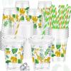 FoldTier 50 Pcs Jungle Safari Animals Cups Disposable Plastic Cup 12 oz Golden Green mugs Thick Wild Theme Clear Mugs Lids Straws Birthday Party Supplies Birthday Party Favor Table Decorations view 1