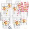 FoldTier 50 Pcs Baby Shower Party Supplies Disposable Plastic Cup 12 Oz Pink Cups Bear Thick Clear Cup Lids Straws Baby Shower Pink Table Decorations Party Favors view 1