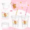FoldTier 50 Pcs Baby Shower Party Supplies Disposable Plastic Cup 12 Oz Pink Cups Bear Thick Clear Cup Lids Straws Baby Shower Pink Table Decorations Party Favors view 2