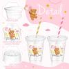 FoldTier 50 Pcs Baby Shower Party Supplies Disposable Plastic Cup 12 Oz Pink Cups Bear Thick Clear Cup Lids Straws Baby Shower Pink Table Decorations Party Favors view 3