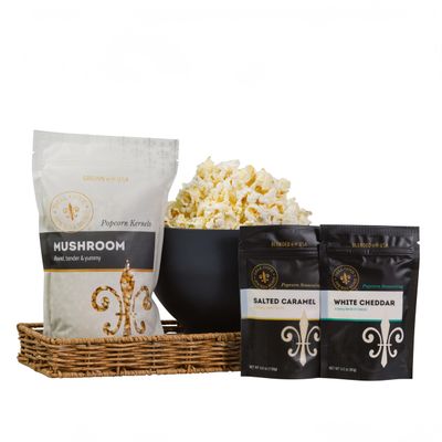Family Sized Movie Night Kit in Black Box| Gluten-Free Popcorn Snack | Custom Foodie Gift for Family & Friends | Kernels + Seasoning + Microwavable Popper by Dell Cove Spices & More