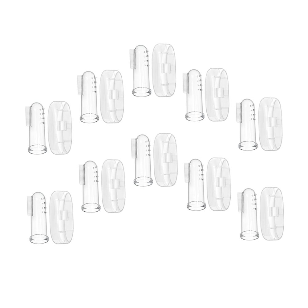 TOVINANNA 10sets Boy Girl Finger Toothbrushes Food-Grade Silicone Oral Accessories for Mouth Cleaning with Storage Cases Massaging Bristles for Teeth and Gum Care