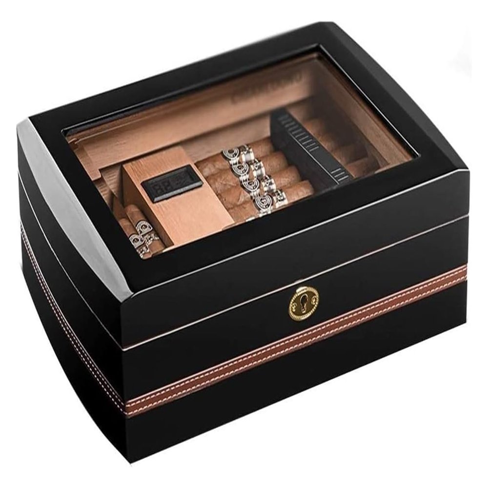 Cigar Humidor Humidor Cigar Case with Humidifier and Hygrometer Can Hold 50 Cigars Cedar Wood Double-Layer Cigar Solid Wood Cedar