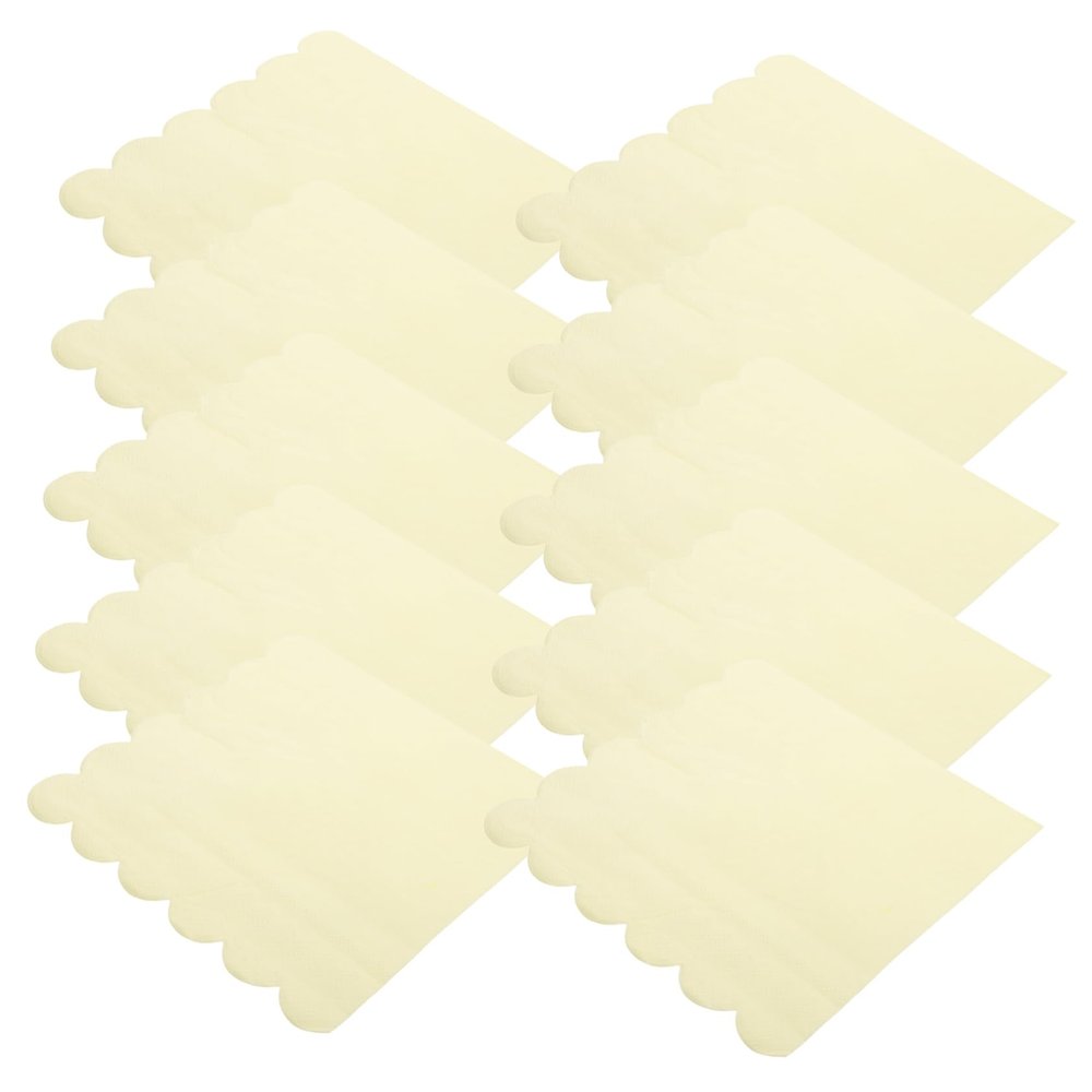 PLAFOPE 20sheets Elegant Cocktail Napkins Soft Paper Serviettes for Parties Wave Edge Design Light Yellow for Birthdays and Events