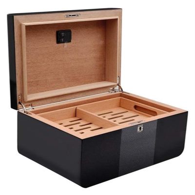 Cigar Humidor 2-Layers Cigar Cabinet with Hygrometer and Humidifier Black Classic Humidor for Club Home