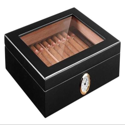 Cigar Humidor Humidor Cigar Humidor, Cedar Cigar Desktop Box with Humidifier and Hygrometer, Glass Top for 35 Cigars