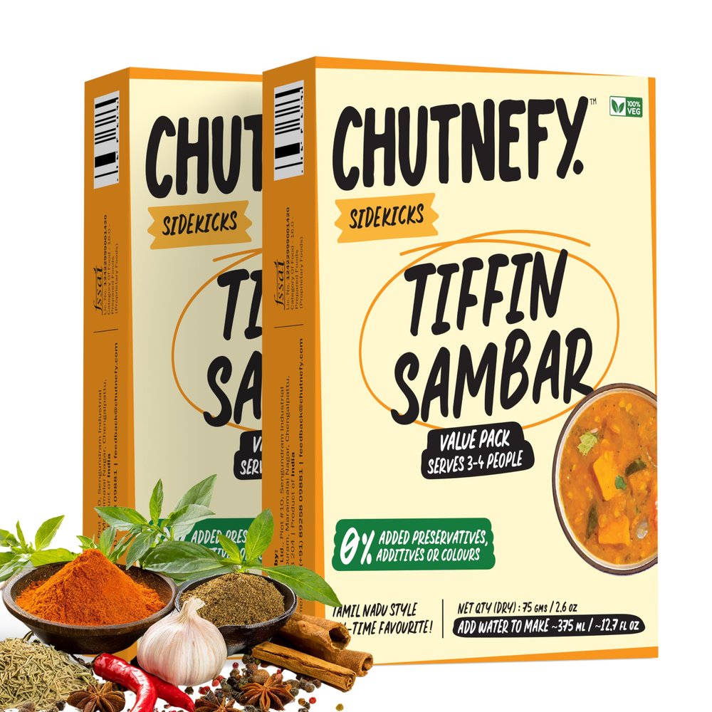 Chutnefy Sambar - 2.64 Ounce | Delicious & Ready-to-Eat | 5-Second Instant Chutney | No Preservatives or Additives
