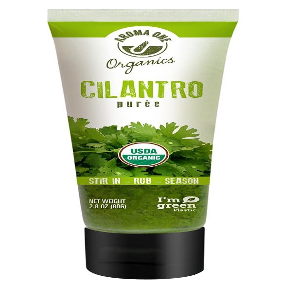 Aroma One Organics Cilantro Puree Paste Organic Herb Concentrate for Cooking, Seasoning & Sauces Fresh Flavor Enhancer, Non-GMO, Gluten-Free, Vegan Easy Squeeze Tube 80 g (1-Pack)
