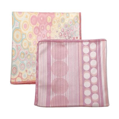 Calabria 2 Pack Microfiber Cleaning Cloth Pink Purple Lines/Pink Yellow Circles Cleans Eyeglass Lens TV Phone Screens Camera