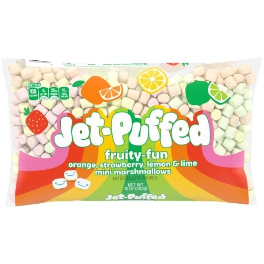 Jet-Puffed Fruity Fun Mallow | 2-Pack | Orange, Strawberry, Lemon and Lime Miniture Marshmallows | 10 Ounce Bag | By GreenZep